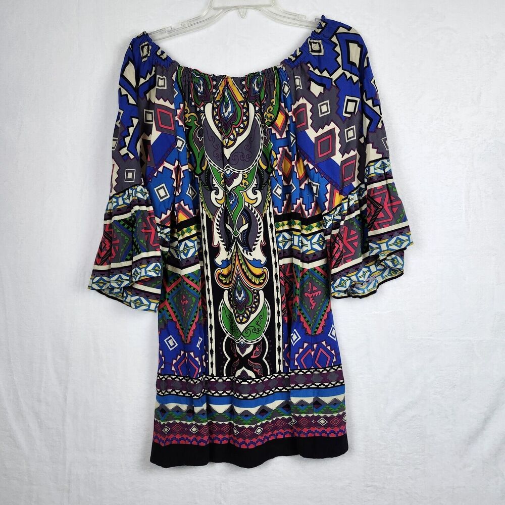 Flying Tomato Mini Dress Aztec Boho Off The Shoulder Gauze Bell Sleeve Sz Medium